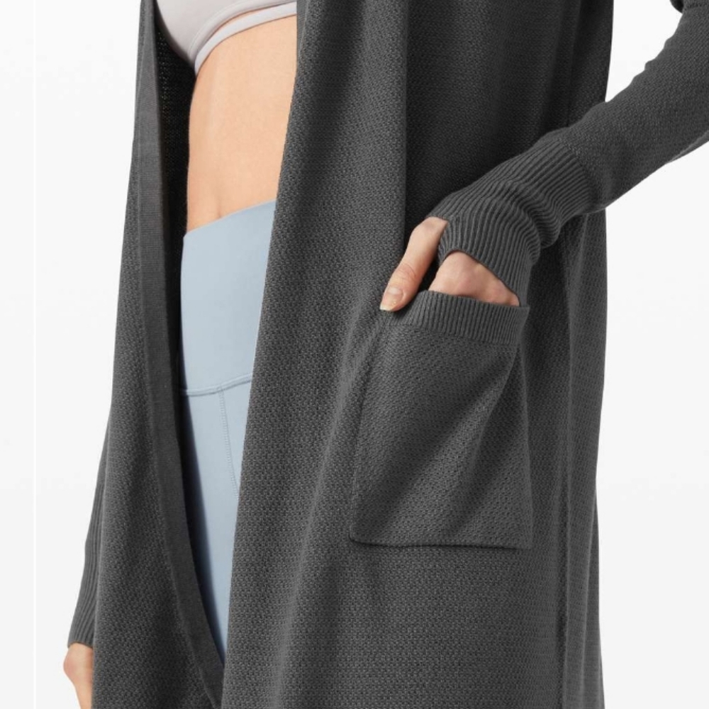 lululemon athletica Long Open-Front Pocket Cardigan - Charcoal Gray - Picture 3 of 8